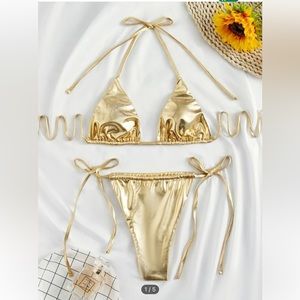 Gold bikini lingerie bathing suit